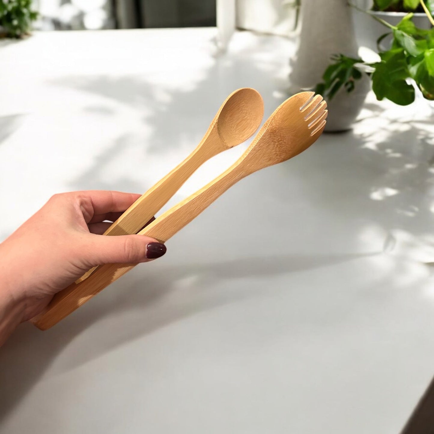 sustainable, zero waste, earth - friendly, plastic - free 12" Bamboo Serving Tong with Fork End - Bamboo Switch