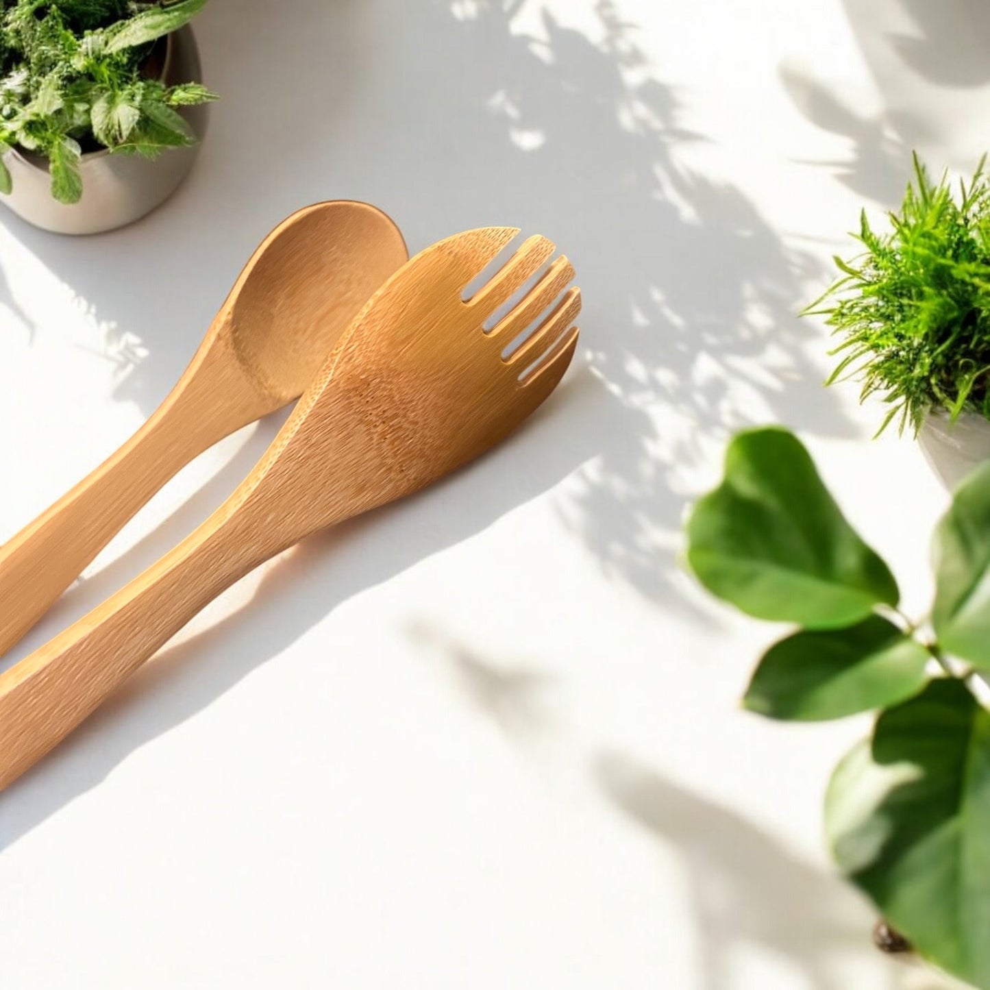 sustainable, zero waste, earth - friendly, plastic - free 12" Bamboo Serving Tong with Fork End - Bamboo Switch