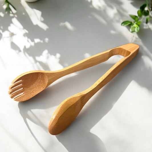 sustainable, zero waste, earth - friendly, plastic - free 12" Bamboo Serving Tong with Fork End - Bamboo Switch