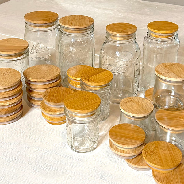 glass mason jars with bamboo lids