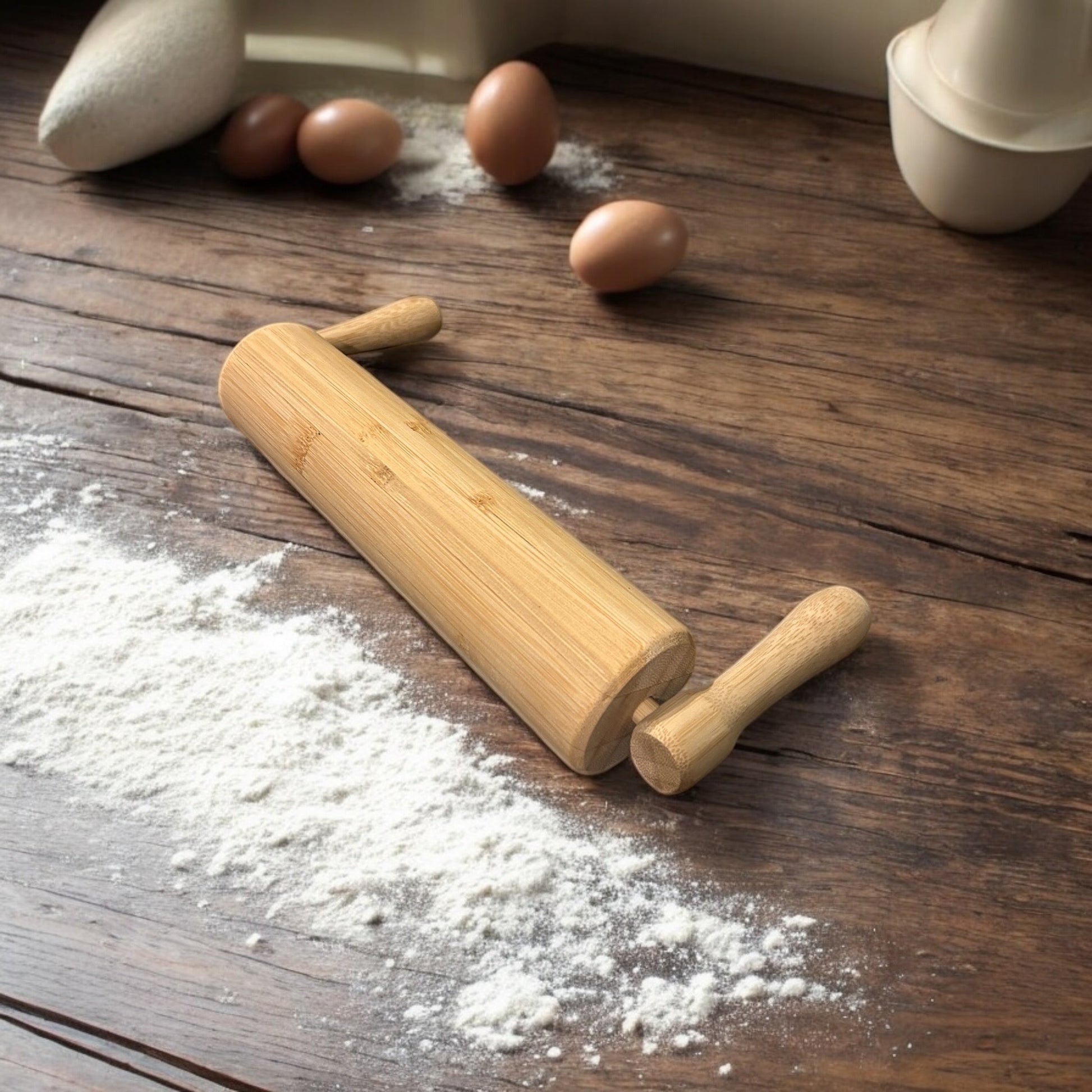 sustainable, zero waste, earth - friendly, plastic - free Bamboo Rolling Pin with Handles - Bamboo Switch