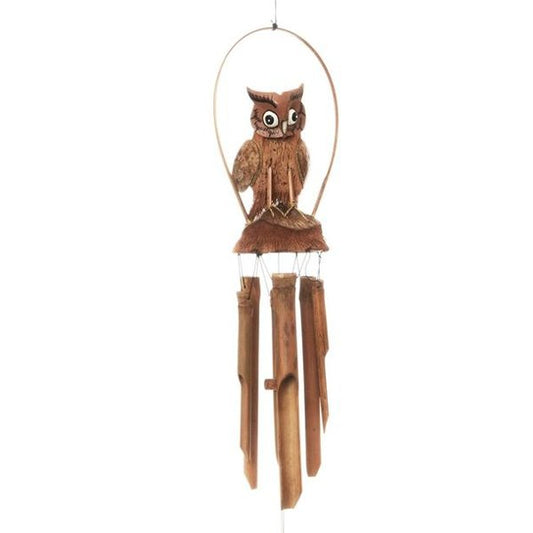 sustainable, zero waste, earth - friendly, plastic - free Bamboo Wind Chime - Coconut Owl with Arch - Bamboo Switch