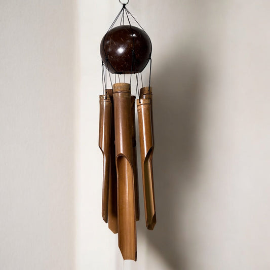 sustainable, zero waste, earth - friendly, plastic - free Bamboo Wind Chime - Large Whole Coconut - Bamboo Switch