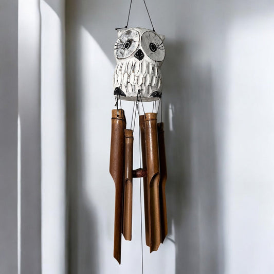 sustainable, zero waste, earth - friendly, plastic - free Bamboo Wind Chime - Owl Head - Bamboo Switch