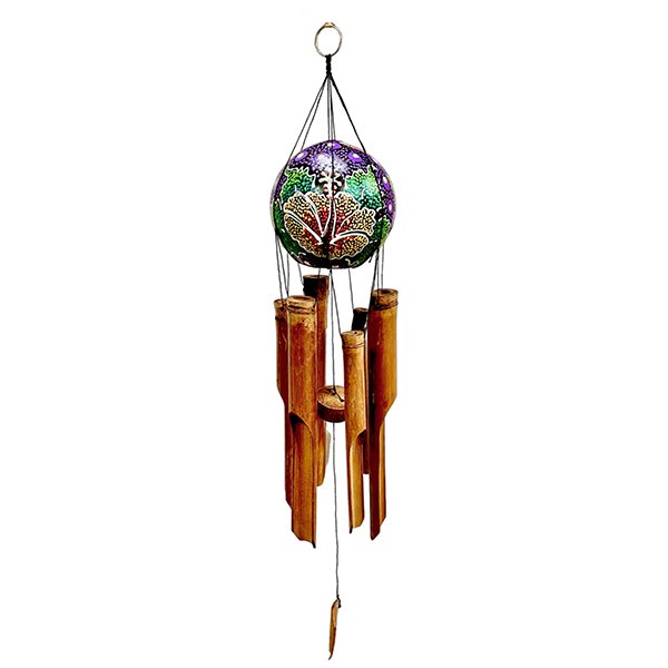 sustainable, zero waste, earth - friendly, plastic - free Bamboo Wind Chime - Painted Coconut Shell - Bamboo Switch