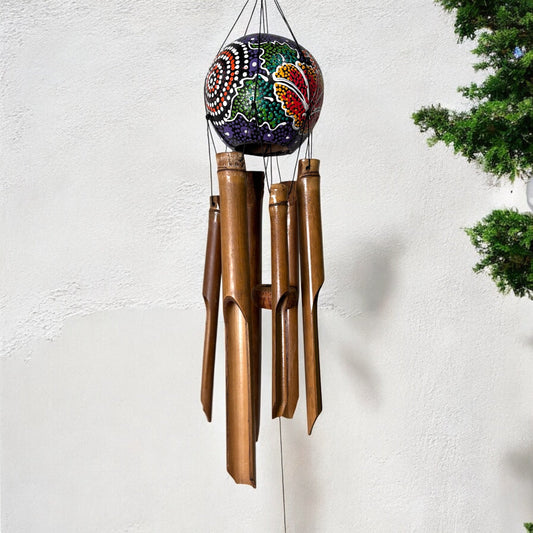 sustainable, zero waste, earth - friendly, plastic - free Bamboo Wind Chime - Painted Coconut Shell - Bamboo Switch