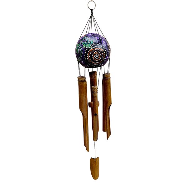 sustainable, zero waste, earth - friendly, plastic - free Bamboo Wind Chime - Painted Coconut Shell - Bamboo Switch