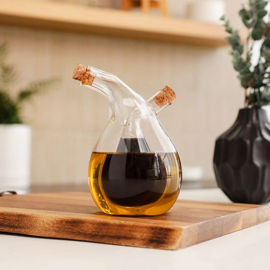 sustainable, zero waste, earth - friendly, plastic - free Glass Oil and Vinegar Cruet - Bamboo Switch