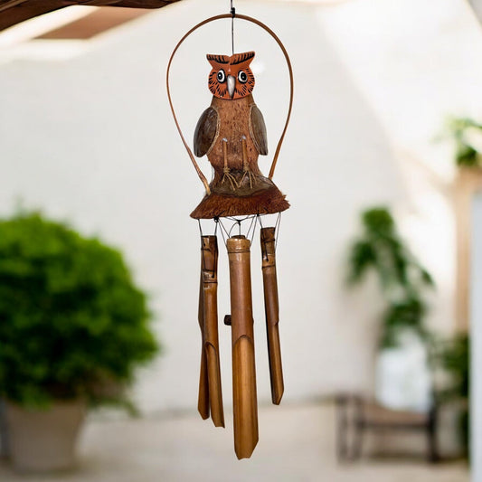 sustainable, zero waste, earth - friendly, plastic - free Handcrafted Owl Wind Chime - Bamboo Switch