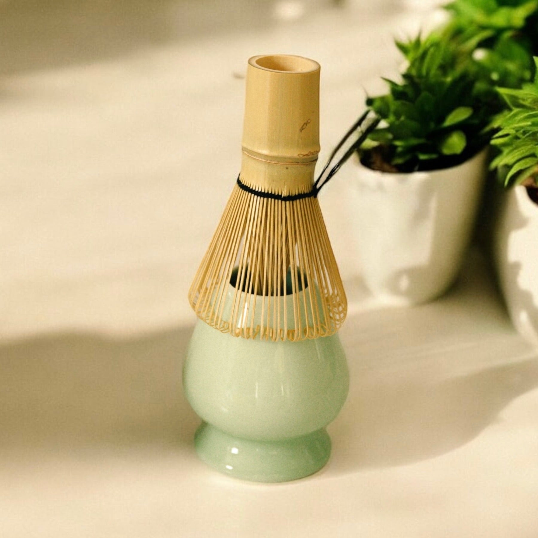 sustainable, zero waste, earth - friendly, plastic - free Porcelain Matcha Whisk Holder - Bamboo Switch