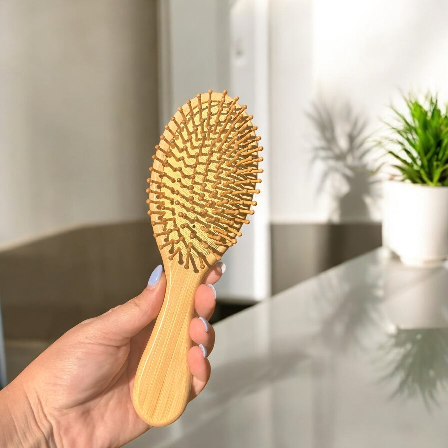 sustainable, zero waste, earth - friendly, plastic - free Rounded Paddle Hairbrush - Bamboo Switch