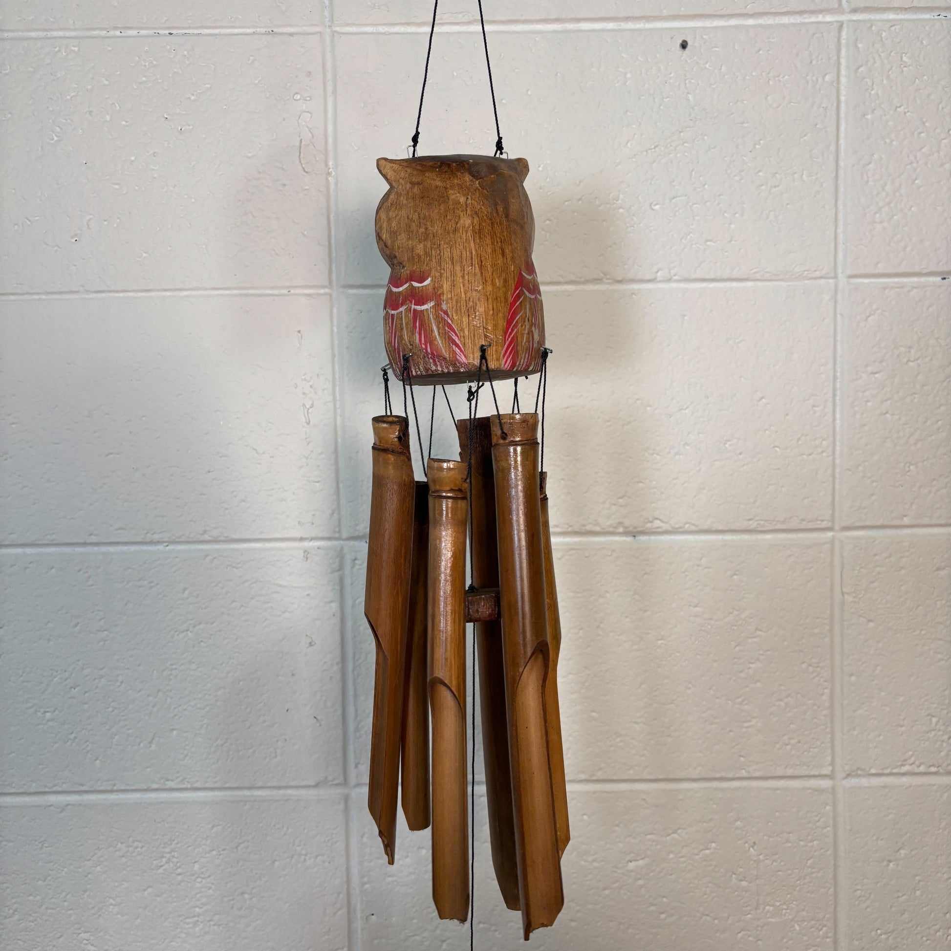 sustainable, zero waste, earth - friendly, plastic - free Wooden Owl with White Eyes Wind Chime - Bamboo Switch